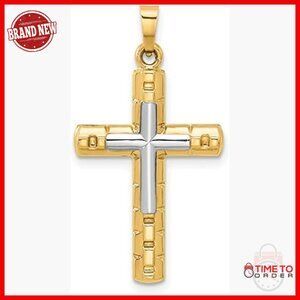 14k Two-Tone Gold Cross Pendant Men's Faith Necklace 25mm x 17mm